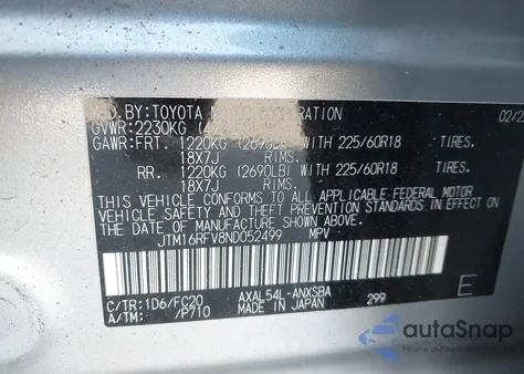 2022 Toyota Rav4 Hybrid Se из США, поврежденный, VIN JTM16RFV8ND052499